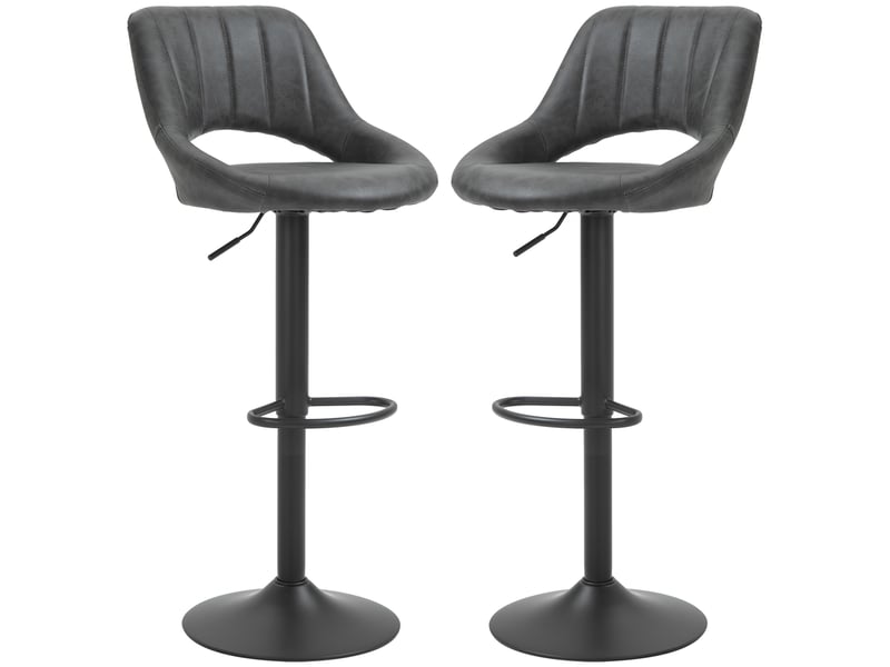  Lot de 2 tabourets de bar, aspect cuir, pivotants, réglables en hauteur, avec repose-pieds et structure en métal, 47 x 52 x 87-109 cm, gris  - Conforama B