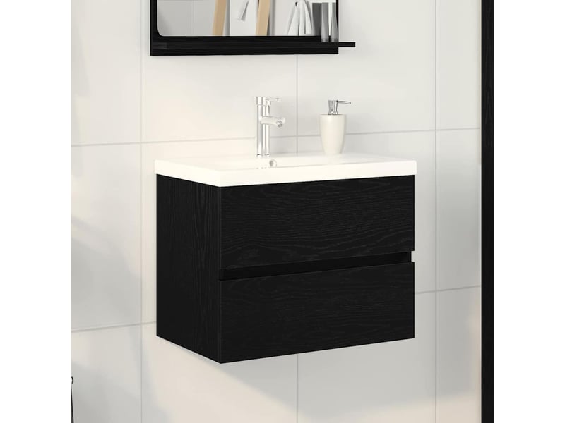  Meuble de lavabo de salle de bain, armoire de bain chêne noir 60 x 39 x 62 cm cf65530  - Conforama B