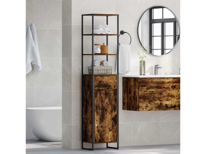 Cabinet de salle de bain, meuble de rangement chêne fumé 40x30x180 cm - Conforama D