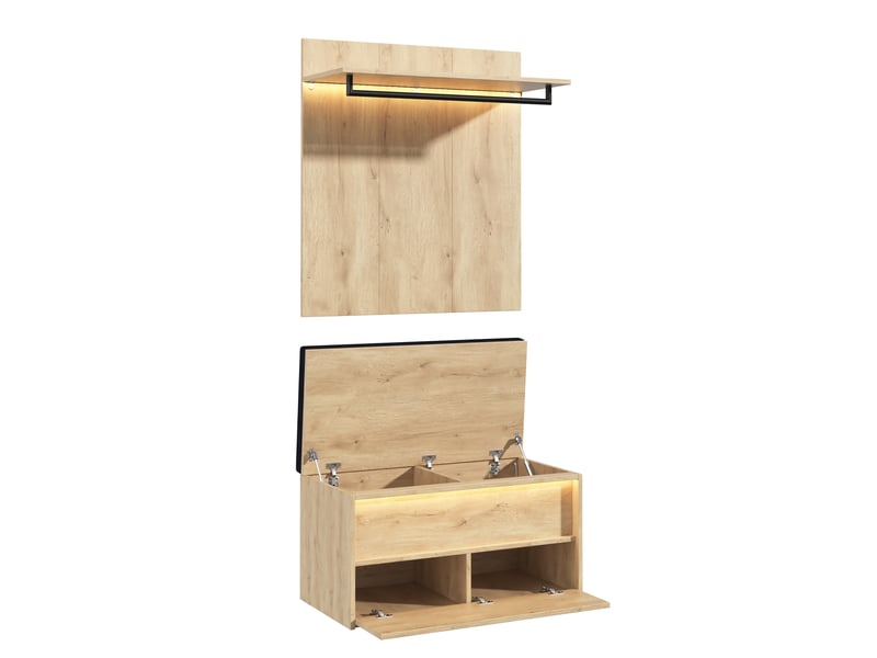  Meuble d'entrée 90x47x145 cm, vestiaire d'entrée moderne avec led et coussin pour couloir, avec banc à chaussures et portemanteau, bois  - Conforama D