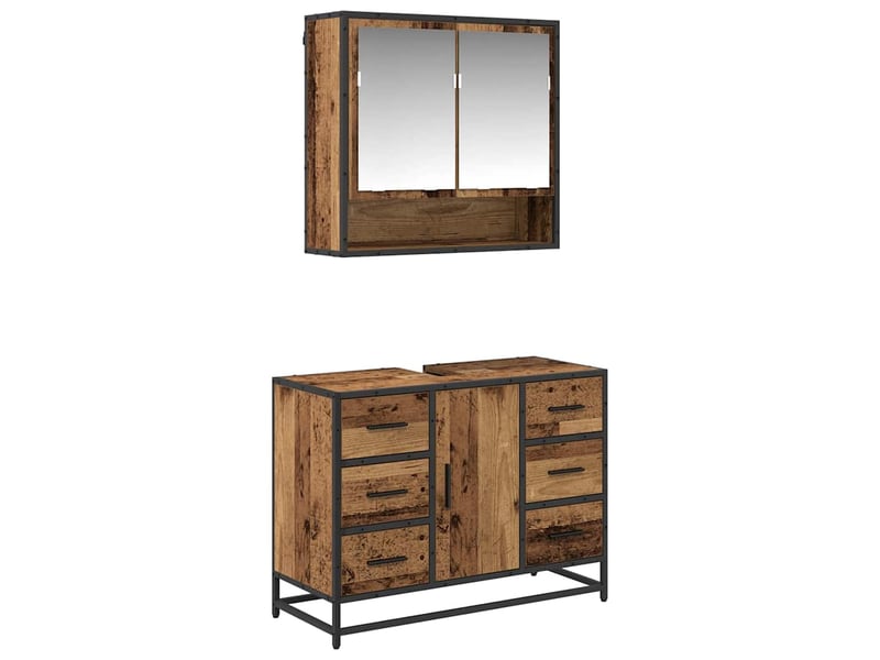  Ensemble de mobilier de salle de bain 2 pc bois ancien cf64018  - Conforama A