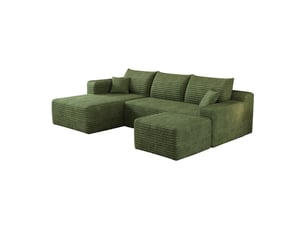 Canapé d’angle vert 4 places en velours côtelé, canapé moderne 241 cm avec méridienne pour salon, assise profonde et confortable
