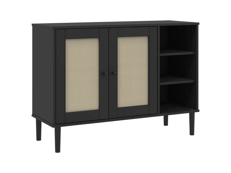  Buffet - bahut - meuble de rangement senja aspect rotin noir 112x40x80cm bois massif de pin  - Conforama A