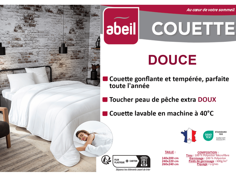 Couette tempérée 220 x 240 cm polyester blanc 15000003230 - Conforama D