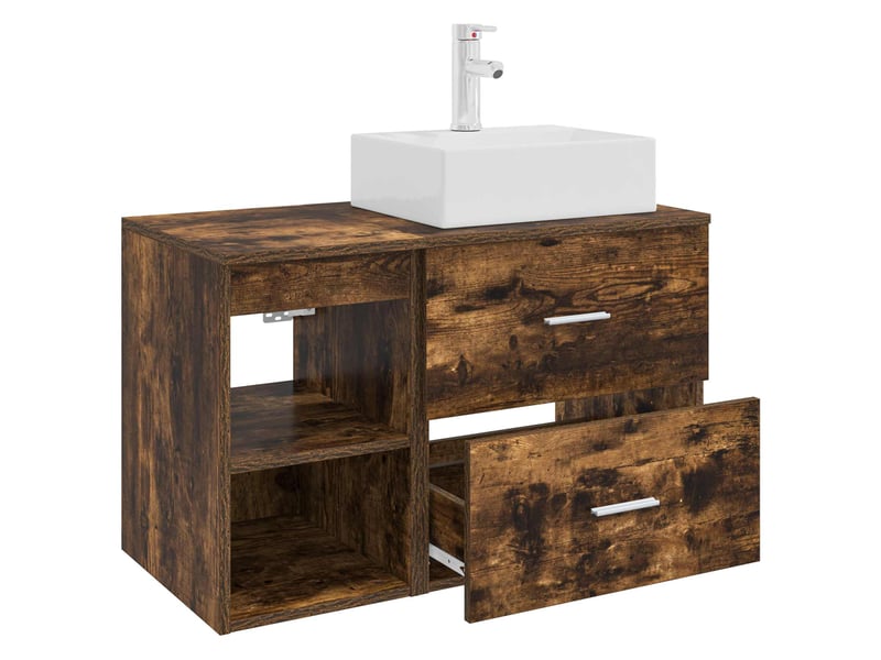  Ensemble de mobilier de salle de bain 2 pcs chêne fumé shl7800  - Conforama D