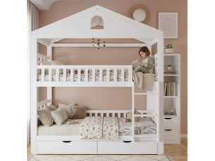 Lit superposé 2x90x200 cm <strong>MODFU</strong>  <strong></strong> coloris blanc