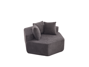 Fauteuil modulaire hexagonal 1 place avec 3 coussins et dessous antidérapant en chenille bouclette grise