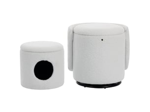 Chaise pivotante d'appoint blanche en teddy, 360° et rangement intégré, style moderne pour intérieur