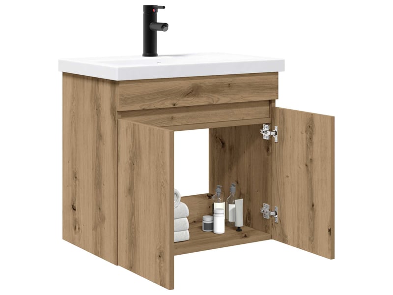Meuble de rangement salle de bain avec robinet chêne artisanal shl4773 - Conforama C