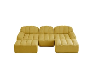 Canapé modulaire u 3 places 288x165x79 cm, granulé, polaire, d, 32, mousse haute densité, 2 poufs, tissu, jaune