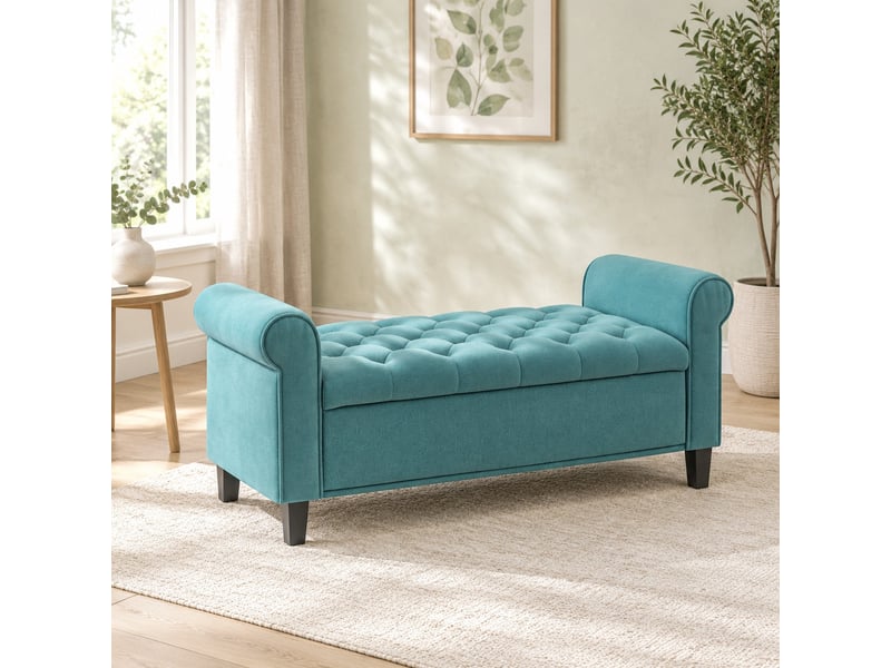  Banc de rangement en polyester aspect velours vert 126 x 48,5 x 57 cm  - Conforama C