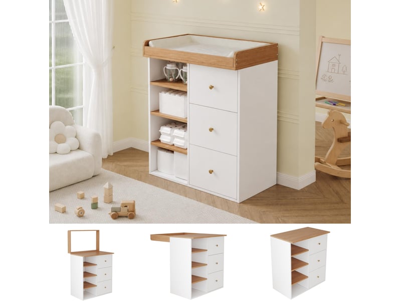 Commode à langer 2 en 1 avec 2 tiroirs et rangements ouverts, barrière amovible, pour chambre d'enfant, 82 × 50 × 100 cm - Conforama D
