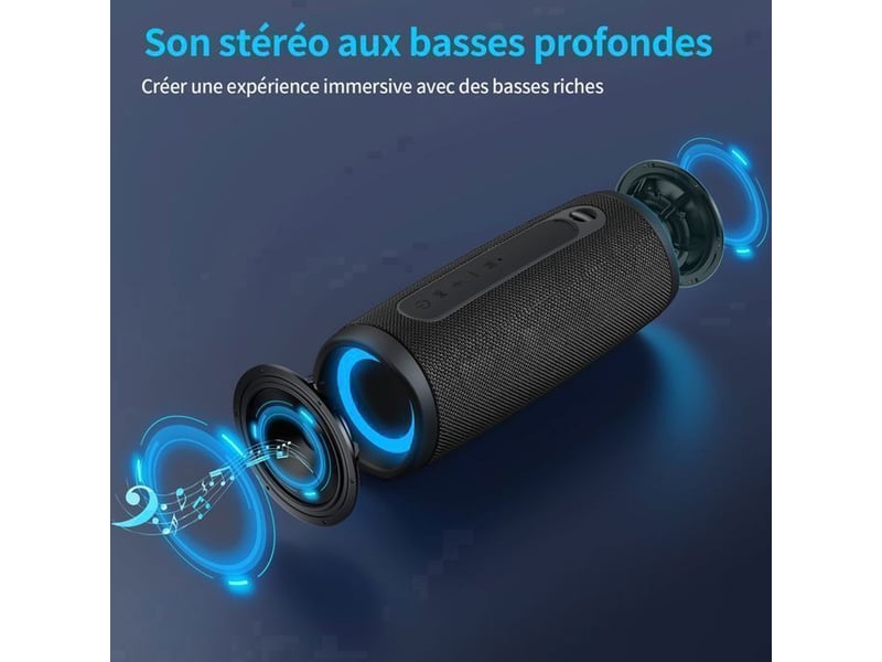  Enceinte bluetooth portable 10w stéréo avec subwoofer rgb ipx5 type-c autonomie 15h  - Conforama B