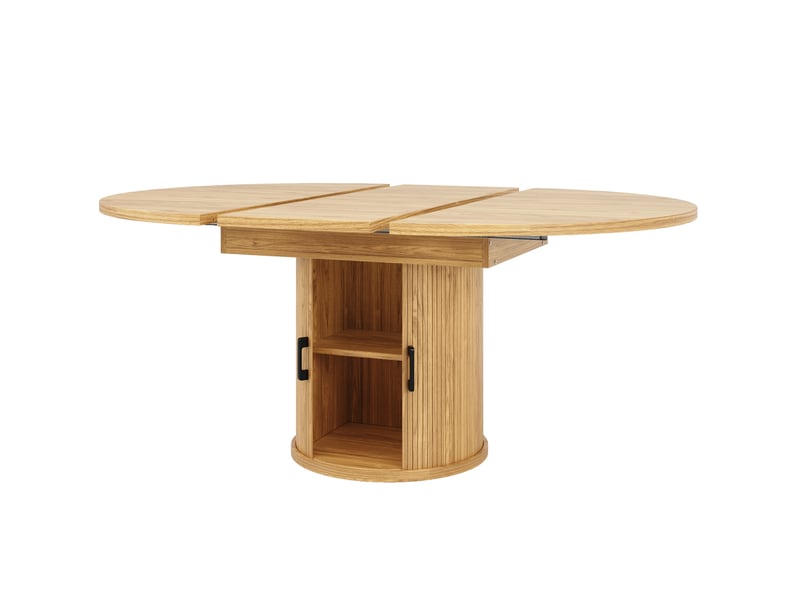  Table à manger extensible ronde 118-158x118 cm – naturel – rangement intégré et plateau ovale jusqu’à 6 personnes  - Conforama D