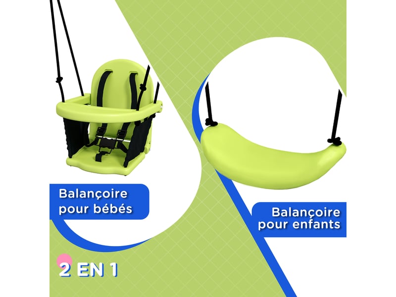 Balançoire portique balançoire 2 en 1 pour bébé ceinture de sécurité à 5 points intérieure extérieure vert - Conforama E