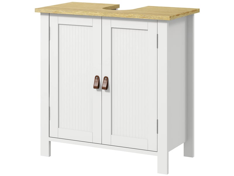  Meuble sous lavabo 2 portes étagère réglable mdf blanc et naturel 60 x 30 x 60 cm  - Conforama B