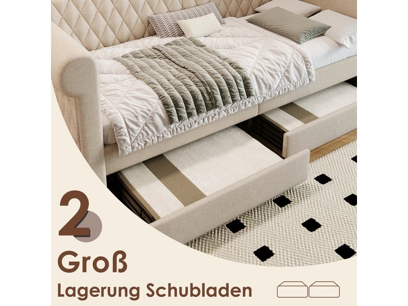  Lit coffre double 90x200 cm - avec led - matelas inclus - usb type-c - gris  - Conforama E