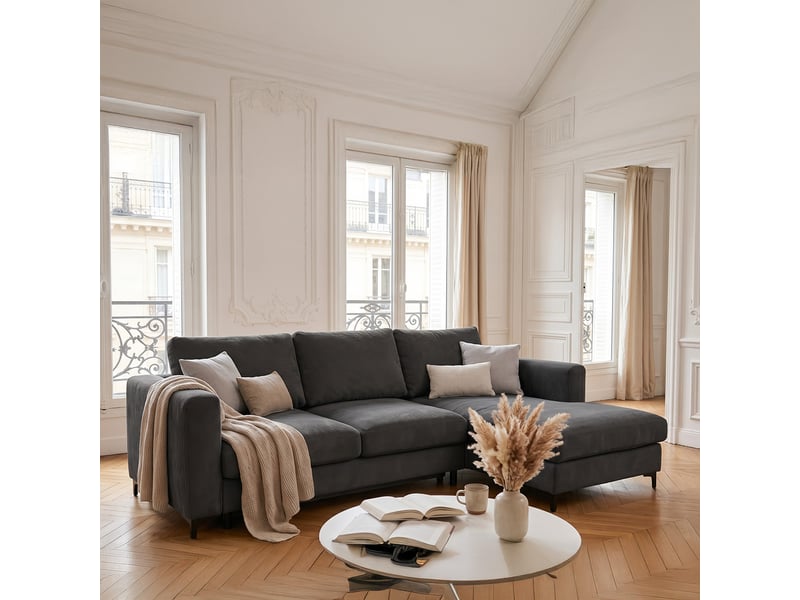 Canapé d'angle droit convertible - 4 places - velours côtelé - fiesole - noir 3CA52.CA.4AC.D.19 - Conforama B