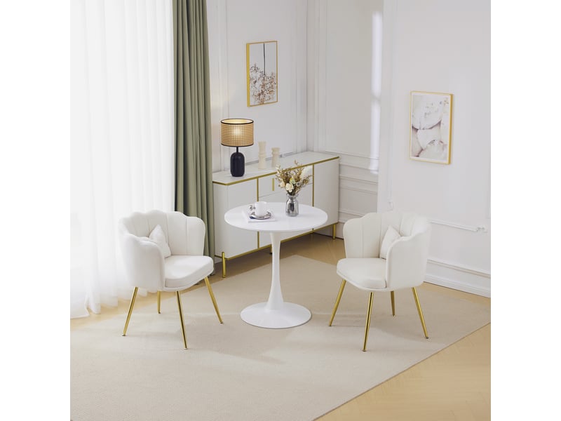  Fauteuil de salon lot de 2 avec dossier pétale, coussins et pieds métalliques dorés en velours beige  - Conforama C