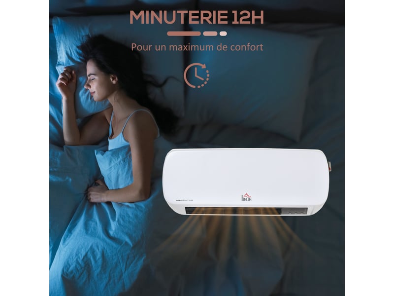  Radiateur mural soufflant 2000 w - chauffage céramique ptc - 3 niveaux de puissance - télécommande incluse blanc noir  - Conforama D