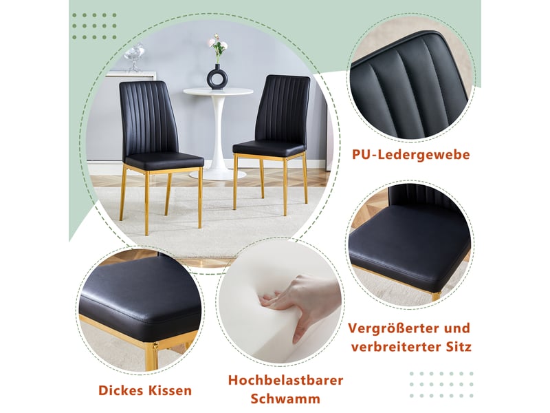  Lot de 4 chaises de salle à manger,43x42,5x92,5 cm,similicuir et métal doré,noir  - Conforama E