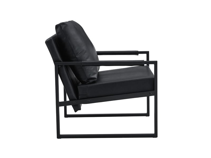  Fauteuil de lecture noir en simili cuir et métal, 68,6 x 75,5 x 75,2 cm  - Conforama A
