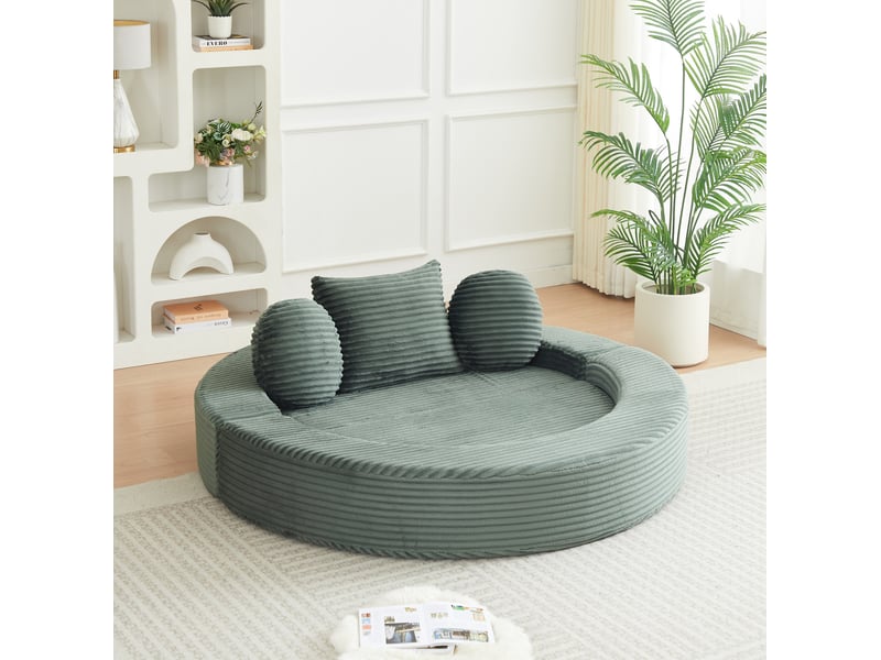  Canapé convertible 4 en 1 compressé, 180x92x84 cm en mousse confort  et velours côtelé couleur vert, simple  - Conforama E