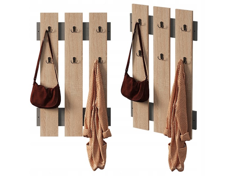  Porte-manteau mural en chêne sonoma avec poignées, style loft scandinave  - Conforama A