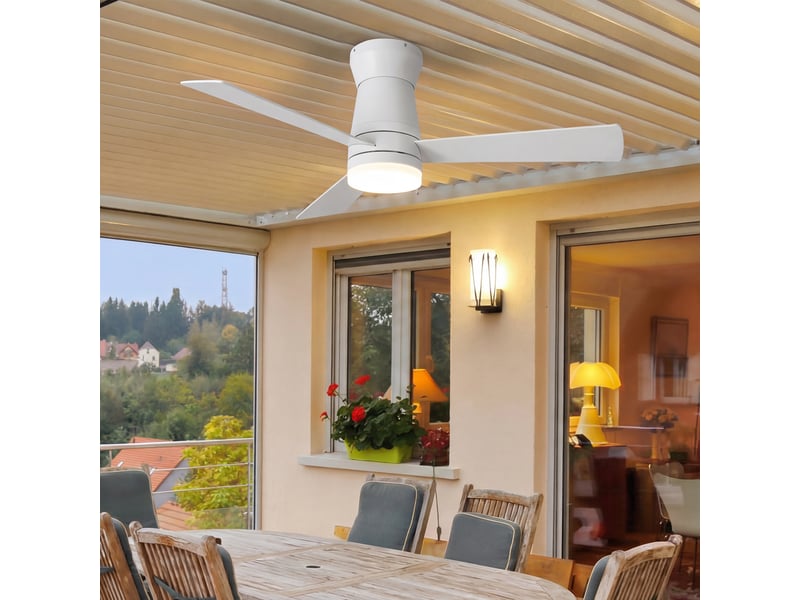  Ventilateur de plafond avec éclairage led, 6 vitesses de ventilation, blanc, 52 ​​pouces - 3 pales  - Conforama D