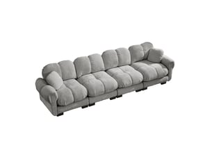 Canapé modulaire 4 places en tissu gris clair, accoudoirs élégants et coussins épais pour salon