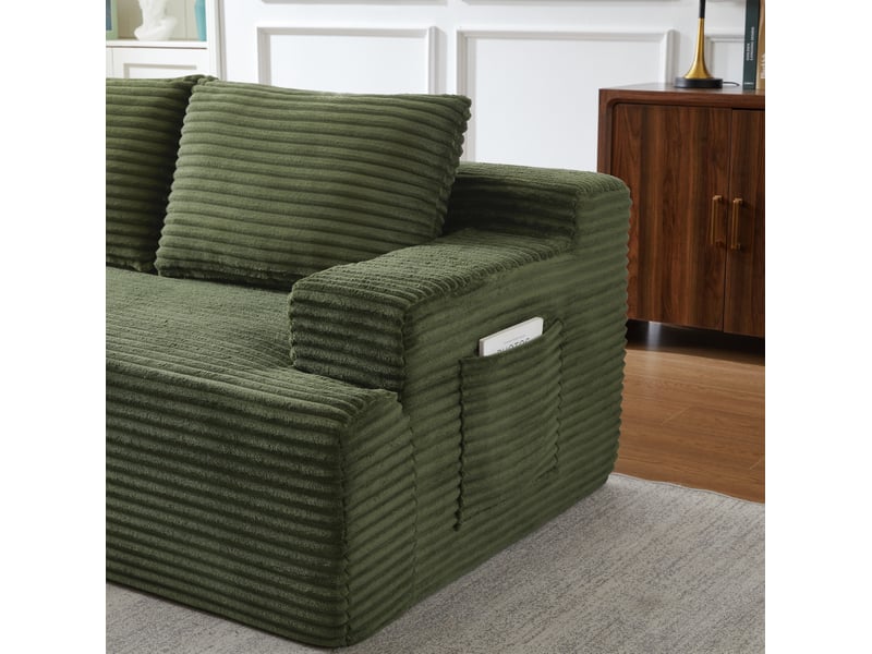  Canapé d'angle modulable 4 places en velours côtelé vert 238 x 152 cm, confort nuage pour votre salon  - Conforama D