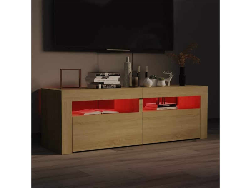  Meuble tv - banc tv - meuble de rangement avec lumières led chêne sonoma 120x35x40 cm  - Conforama D
