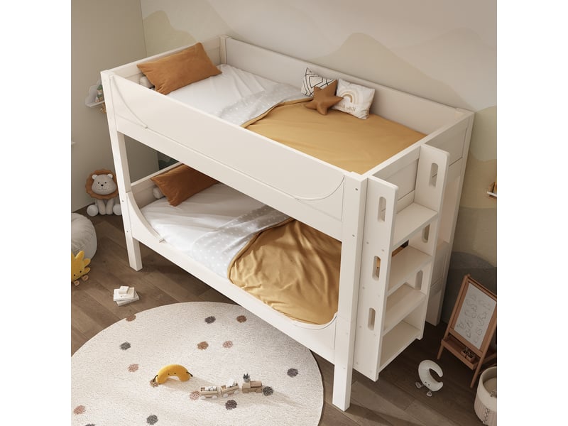 Lit superposé séparable 90x200 blanc forme traîneau avec échelle - Conforama R