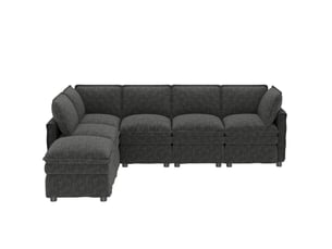 Canapé modulable 344x127x91 cm avec fonction couchage et pouf mobile, gris