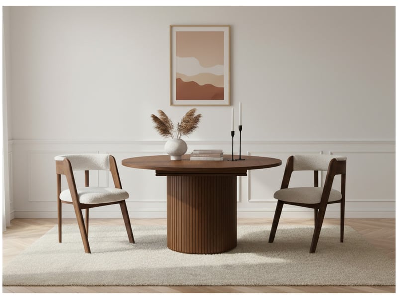 Bobochic ensemble sormiou avec table à manger ronde extensible 130 à 180 cm + lot de chaises bastide placage chêne massif marron foncé SORMIOU - Conforama C