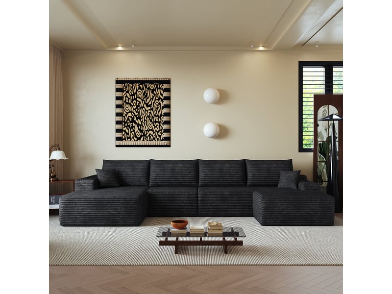  Canapé modulable noir en l avec méridienne, assise profonde, sans montage pour salon  - Conforama W