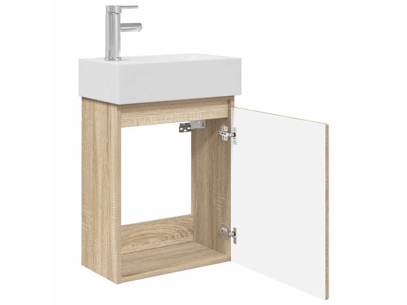  Meuble de rangement salle de bain avec robinet chêne sonoma shl1801  - Conforama D