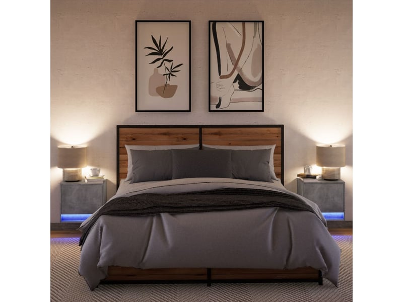 Lot de 2 tables de chevet - cabinet de chevet - table de nuit murales avec lumières led gris béton - Conforama D