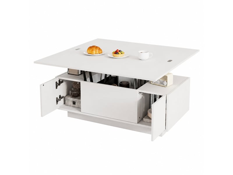  Table basse à double plateau relevable avec rangement, 100x50x43 cm, blanche  - Conforama A