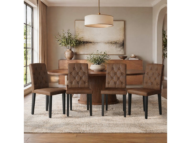 Lot de 4 chaises de salle à manger marron et noir, aspect velours  - Conforama E