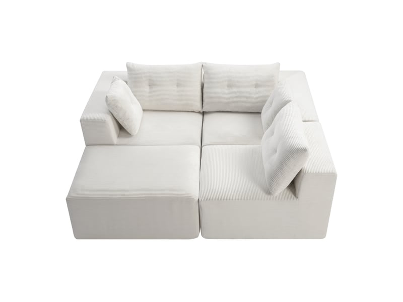 Canapé modulaire 4 places en velours côtelé avec assises profondes, poche de rangement latérale et coussins inclus - Conforama B