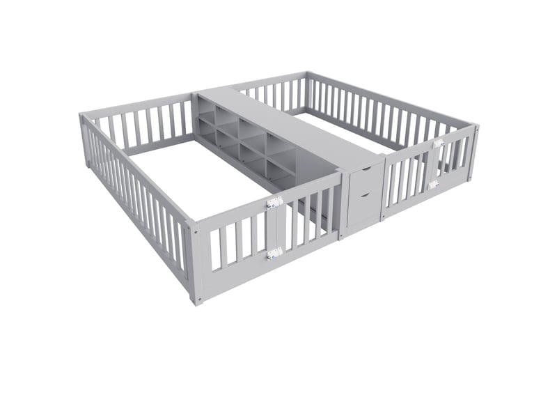  Lit enfant 2 lits 90x200 cm - avec rangement, étagères et tiroirs - barrières de sécurité - bois - gris  - Conforama E