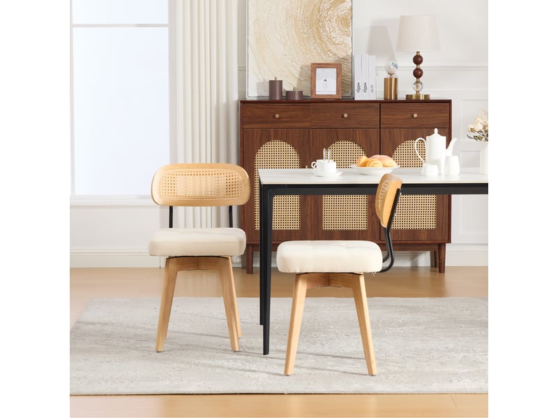 Lot de 2 chaises pivotantes 360° rotin et chenille beige, h77 cm Fay Lum - Conforama D