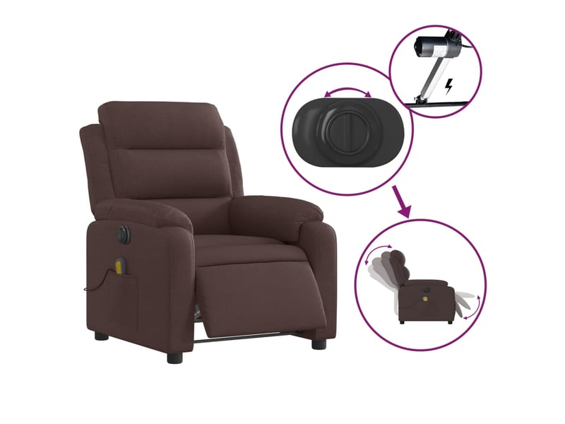  Fauteuil de relaxation tv fonction d'inclinaison électrique en tissu marron foncé dec027195  - Conforama E