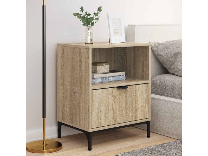  Vidaxl table chevet 2 pièces chêne sonoma bois 2 tiroirs étagère rangement noir meuble 49x36x61cm salon  - Conforama D