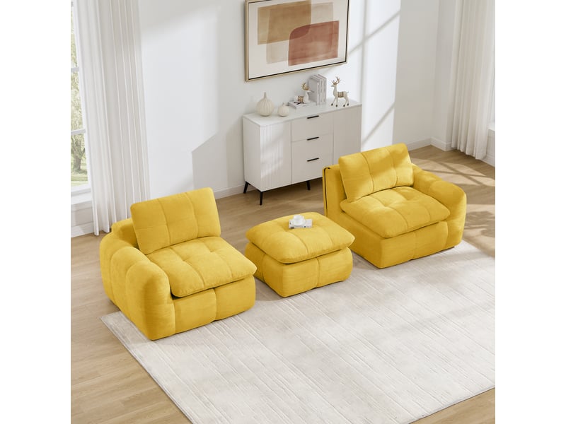 Canapé d’angle modulable 2 places en chenille jaune – 194 x 160 x 68 cm Fay Lum - Conforama E