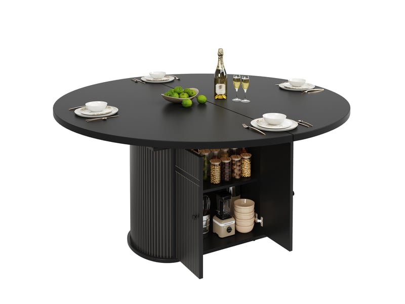  Table à manger extensible avec rangement 118 à 158x118 cm en mdf noir  - Conforama R