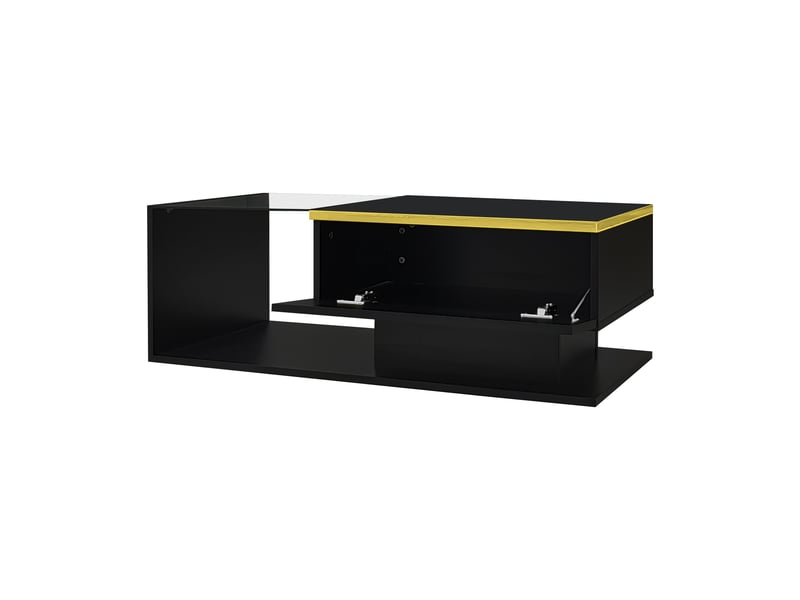  Table basse élégante 90x50x32,5cm , led 16 couleurs, haute brillance, verre+panneaux de particules, noir  - Conforama E