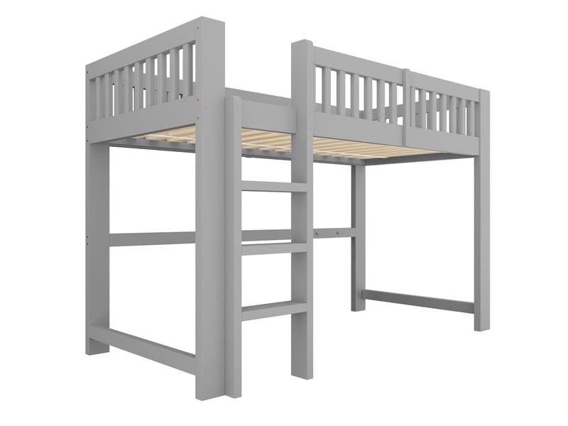  Lit superposé enfant 90 × 200 cm 2 places modulable avec barrières et sommiers, sans matelas, en bois gris  - Conforama E