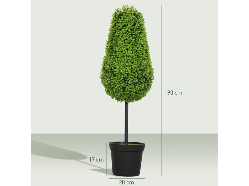  Lot de 2 plantes artificielles en buis de 90 cm en forme de larme, plantes artificielles en plastique en pot, décoration moderne  - Conforama E
